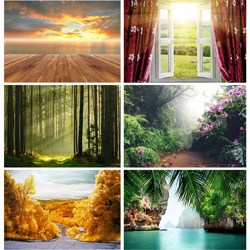 Natural Scenery Photography Background Forest River Flower Landscape Travel Photo Backdrops Studio Props FG-01