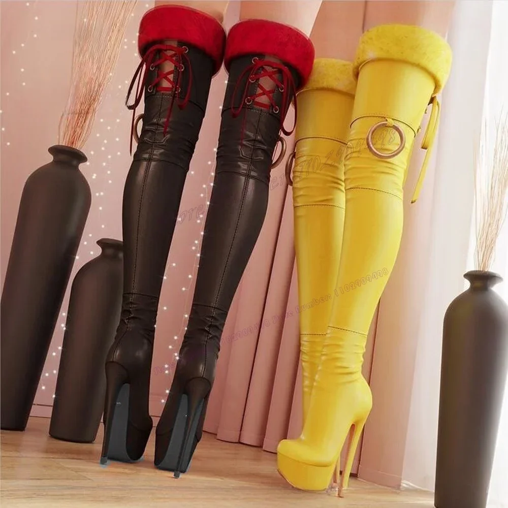 الدانتيل يصل رقيق منصة الأحذية الفخذ عالية مدبب حذاء مزود بفتحة للأصابع للنساء ماتي جلد رقيقة عالية الكعب أحذية 2025 Zapatos Para Mujere