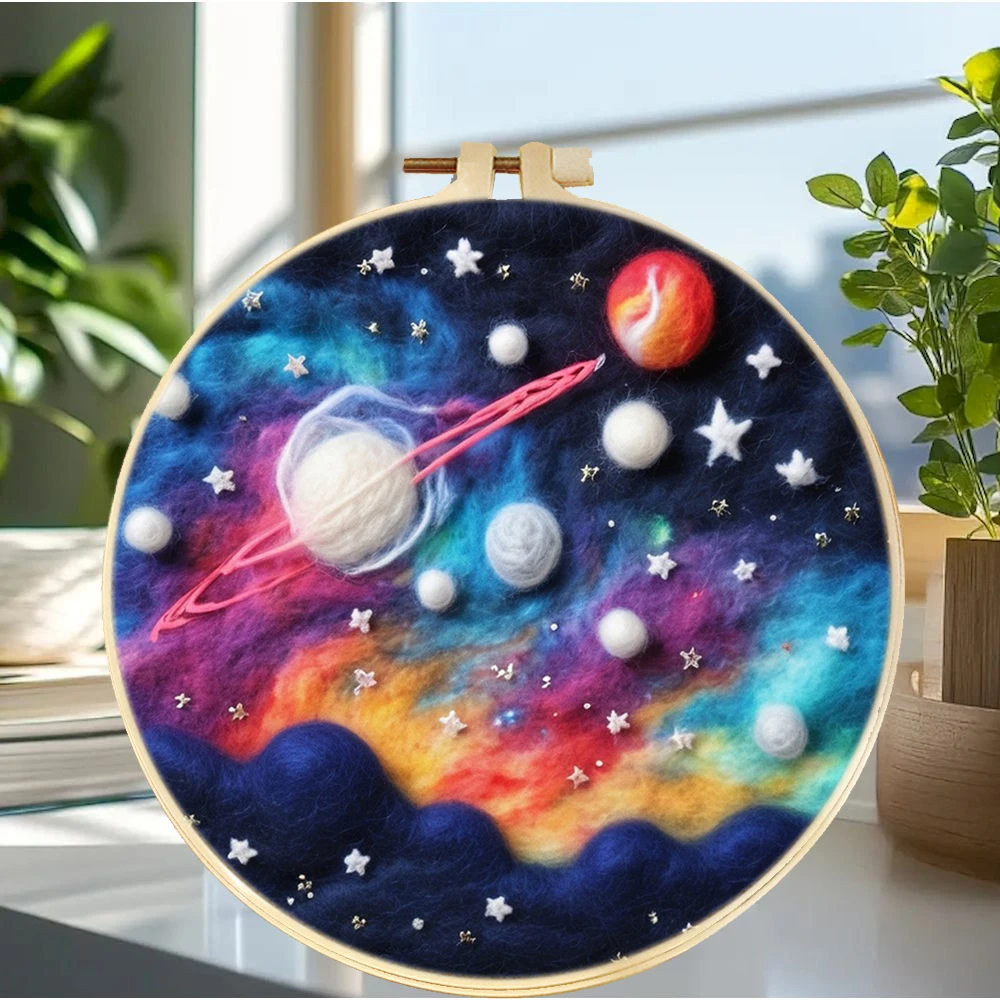 

Starlit Sky Needle Felt Starter Kits For Adults Diy Wool Felting Painting Beginners Kit Embroidery Frame Wool Needlework Crafts