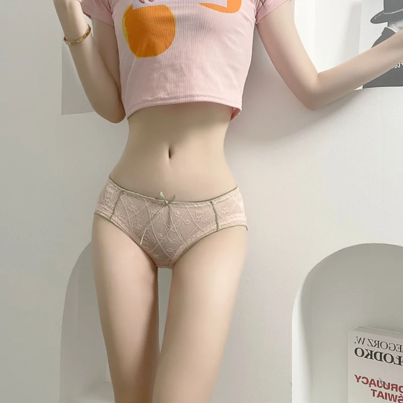 Summer Thin Bow Sexy Lace, Breathable and Comfortable Personalized Cotton Crotch Low Waisted Triangular Underwear WOMEN Panties