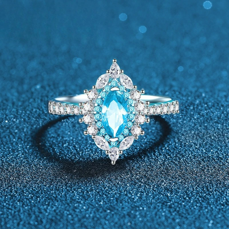 

Новый высококачественный роскошный дизайн PT950, платиновое кольцо с искусственным драгоценным камнем и аквамарином, женское кольцо с инкрустацией из конского глаза
