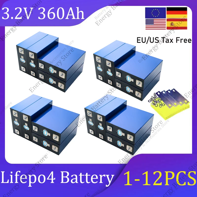 

1-12PCS 3.2V 360Ah Lifepo4 Battery High Power 2V 24V 36V 48V DIY Suitable for RV Travel Camping Portable Energy Storage Battery