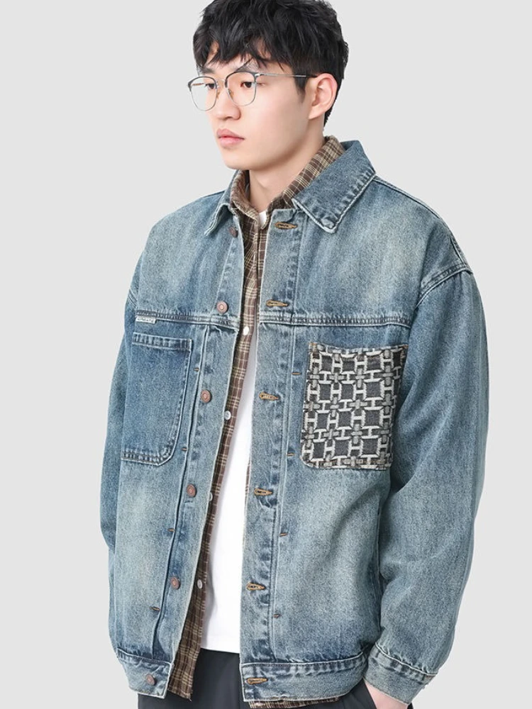 Jaket Denim Longgar Musim Gugur Pria Vintage Pakaian Pria Pengiriman Cepat Mantel Koboi Rock untuk Pria Harga Terjangkau Pakaian Korea Populer yang Stylish