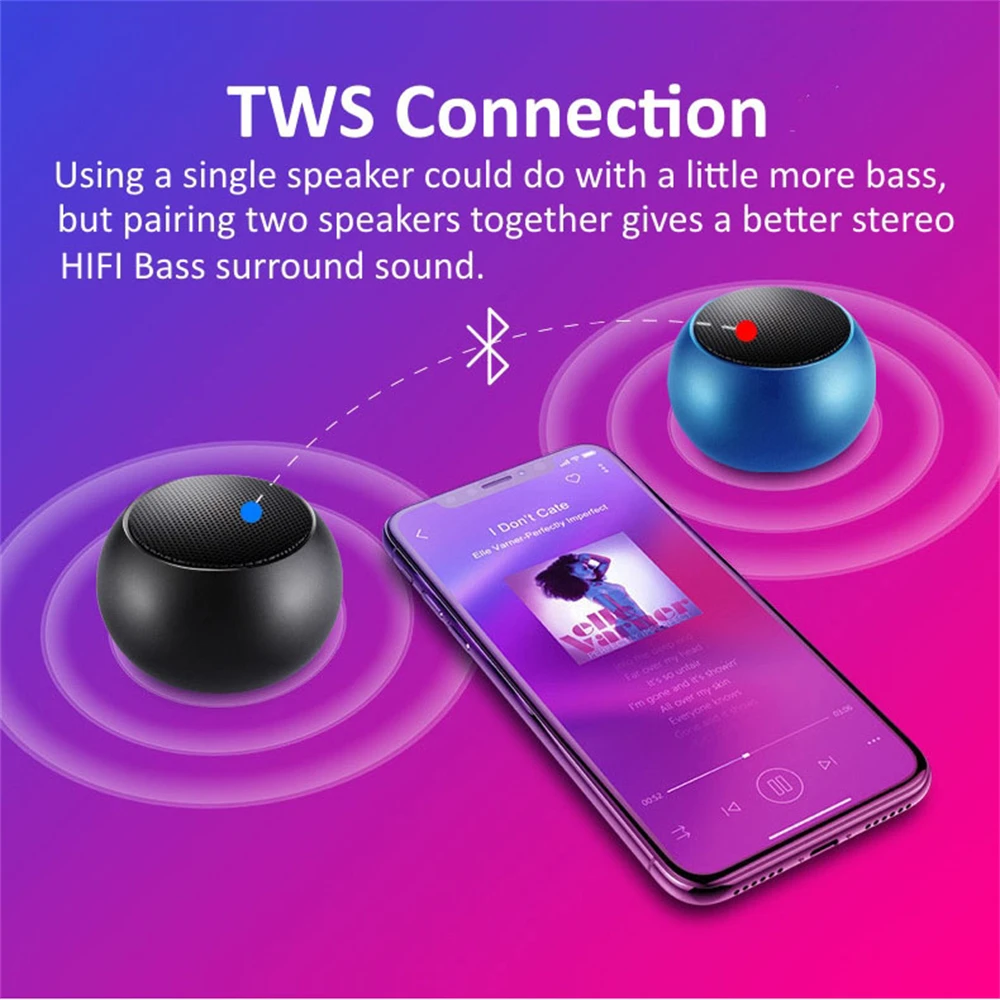 Mini Bluetooth Speaker Outdoor Sports Pocket Wireless Speaker TWS Connection Small Steel Metal Case Stereo Music Loudspeaker