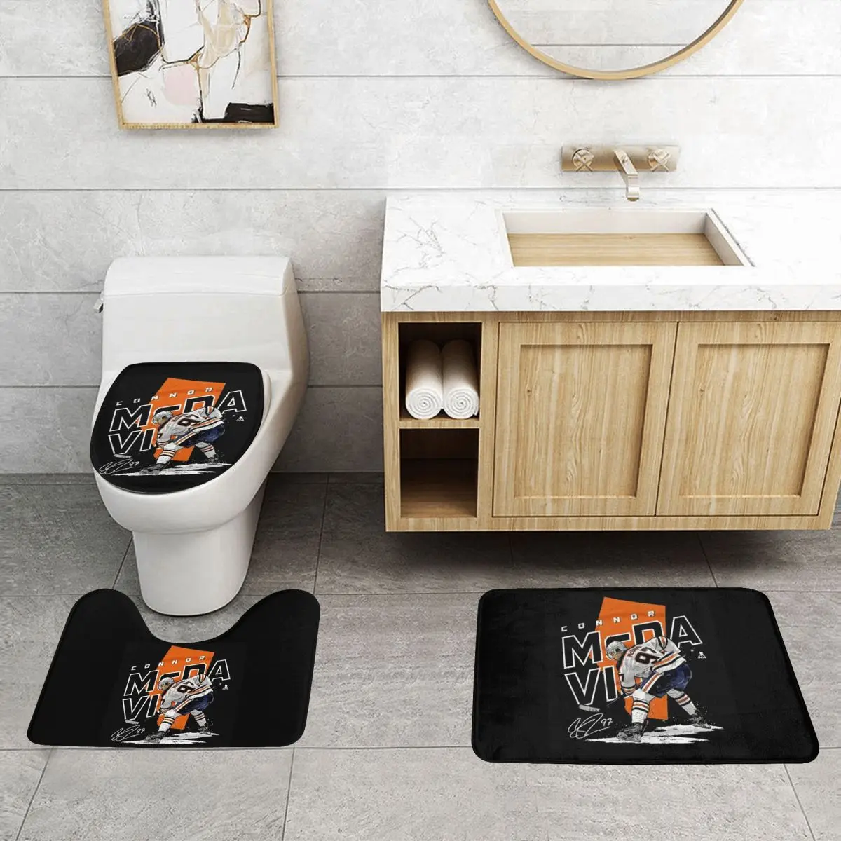 كونور ماك ديفيد 97 لمحبي إدمونتون أويلرز 3 قطعة حمام حصيرة الحمام مجموعة غطاء المرحاض غطاء ديكور المنزل عدم الانزلاق السجاد سجادة أرضية