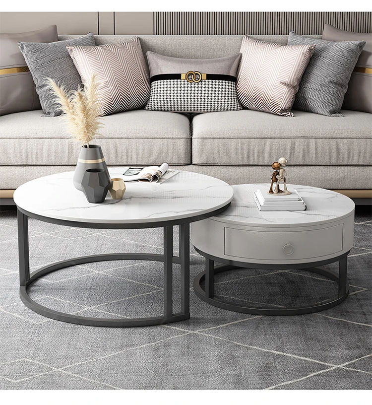 With Drawer Wooden Metal Coffee Table Luxury Living Room Apartment Office Round Small Coffee Table