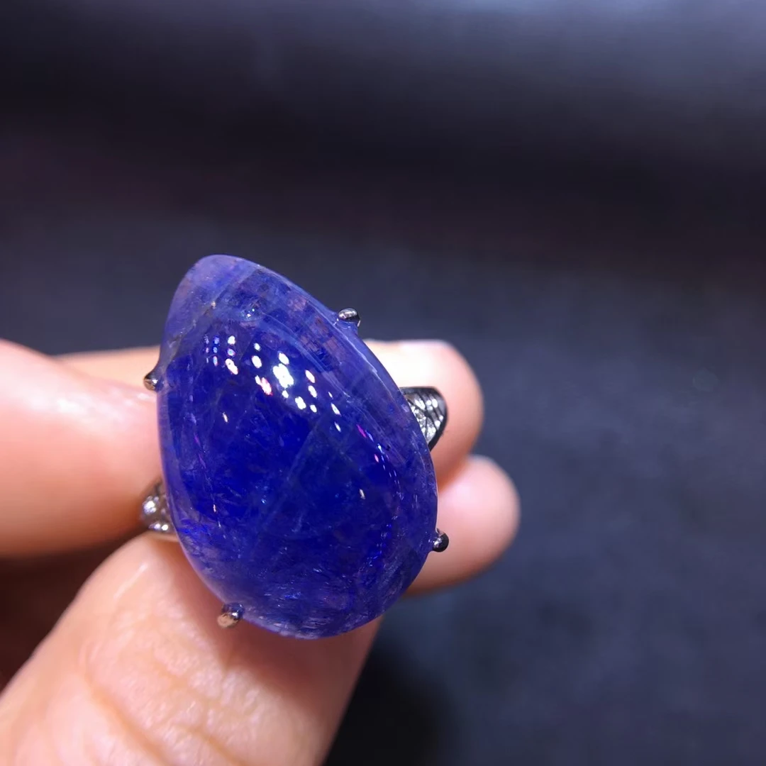 

Natural Blue Tanzanite Tanzania Crystal Adjustable Ring Women Men 23/15mm Clear Bead Tanzanite Stone AAAAAA