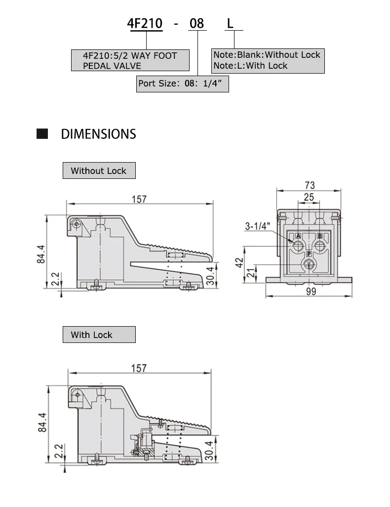 Электромагнитный клапан 4F210-08 2 Position 5 Way Momentary Air Tool Foot Pneumatic Pedal Valve Switch4F210-08L with Lock Pedal Valve Пневматика — деталь 3