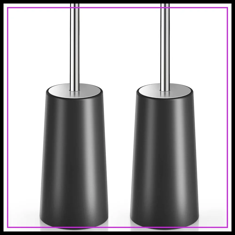 

2 Pack Toilet Brush and Holder, 304 Stainless Steel Long Handle, Ergonomic, Elegant, Durable for Bathroom (Black)