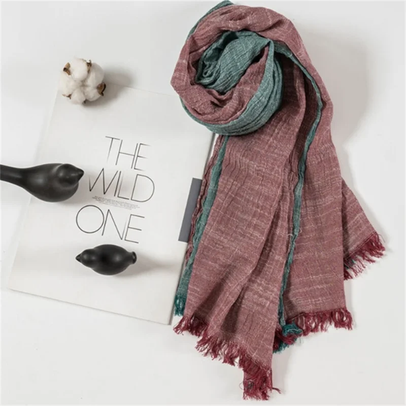 Cotton Linen Striped Scarf for Men Autumn Winter Patchwork Scarves Warm Neckerchief Male Accessories Bufanda Shawl