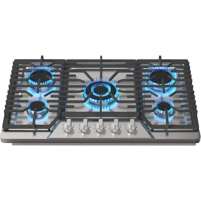 CASAINC 30 inch Gas Cooktop with 5 Power Burners, Built-in Gas Stove top of 304 Stainless steel, NG/LPG Convertible Gas