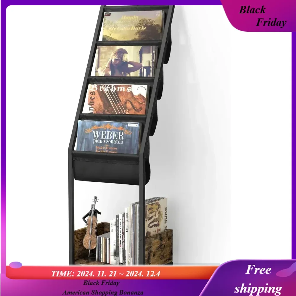 

Vinyl Record Storage, Record Holder Up to 100 Albums, Stand with 4 Tier Movable Vinyl Storage Organizer Rack, for Book Magazine