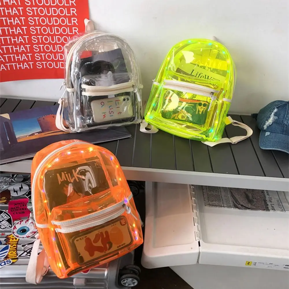 

Large Capacity LED Lights Schoolbag Waterproof Zipper Close PVC Transparent Backpack Multi-functional Visible
