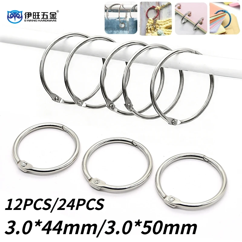 12/24Pcs Metal Binder Loose Leaf Rings Hinged Snap Split Ring for Photo Album Notebook Keychain DIY Craft Accessories