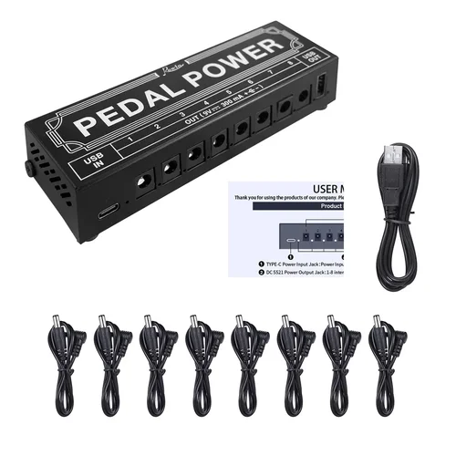 Imagen 1 del producto Fuente de alimentación de Pedal de efecto ROWIN, 8 entradas CC tipo c aisladas, salidas 5V, salida USB, 9V, 300mA, protección, accesorios para guitarra