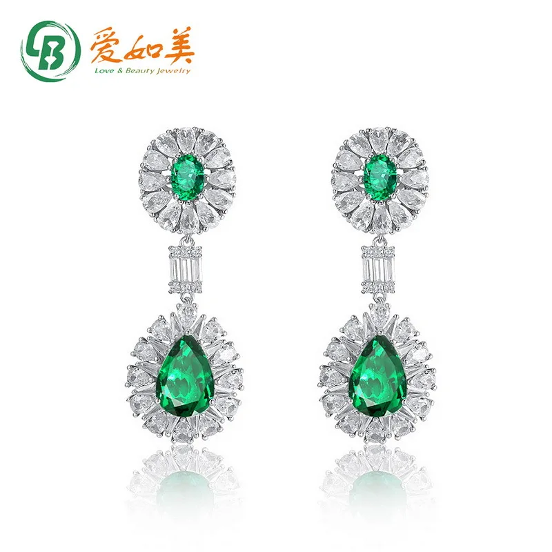 

New 18K Gold PT950 Platinum Silver Plated 7-layer Gold Cultivated Emerald Earrings with Noble Temperament for Women