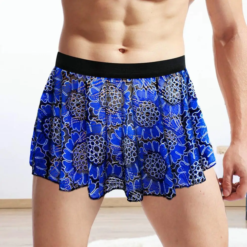 Men Skirt Vintage Printed Pleated Mini Skirt for Unisex Clubwear Elastic Waist Soft Breathable Underpants Male Imitate Clothes