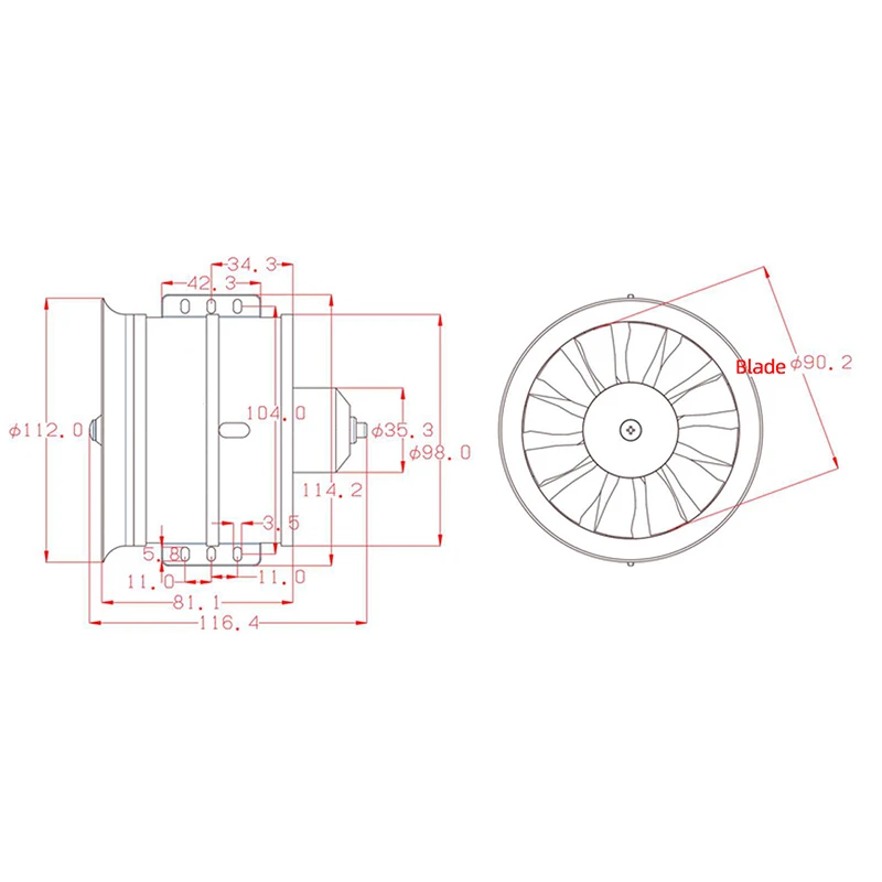 90mm EDF 12 Blades Ducted Fan with 1450KV RC Brushless Motor with 120A ESC 3-6S Electric Speed Controller for RC Jet Airplane