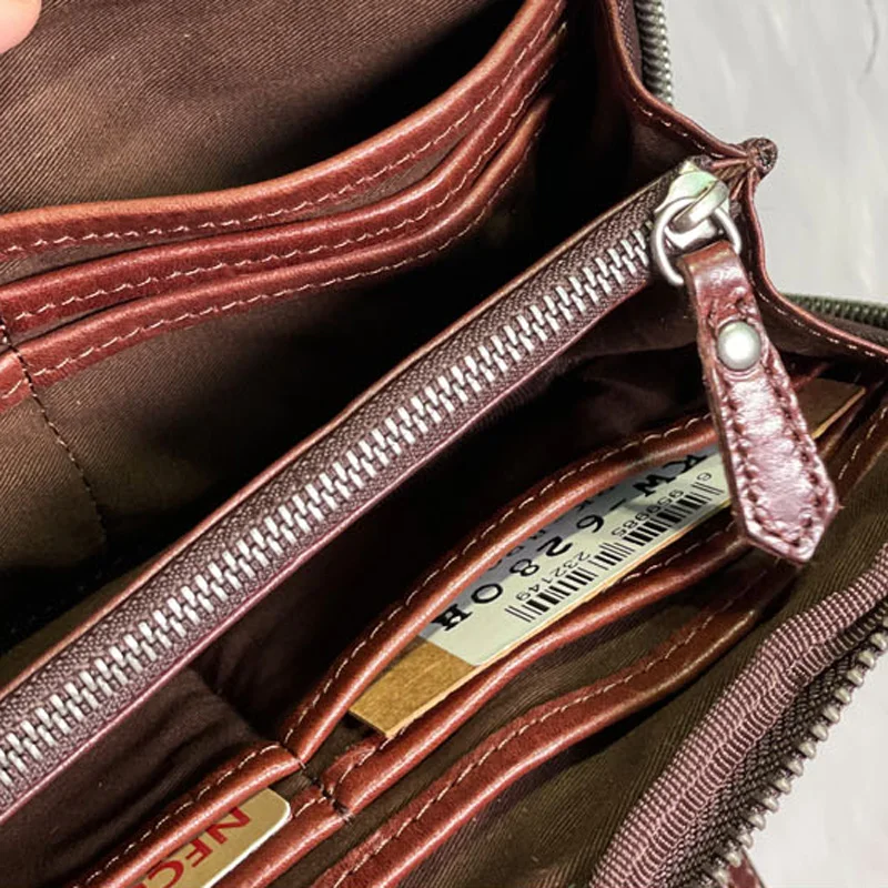 AETOO New leather wallet men\'s long zipper trendy retro mobile phone bag Japanese and Korean simple men\'s clutch bag men\'s leat