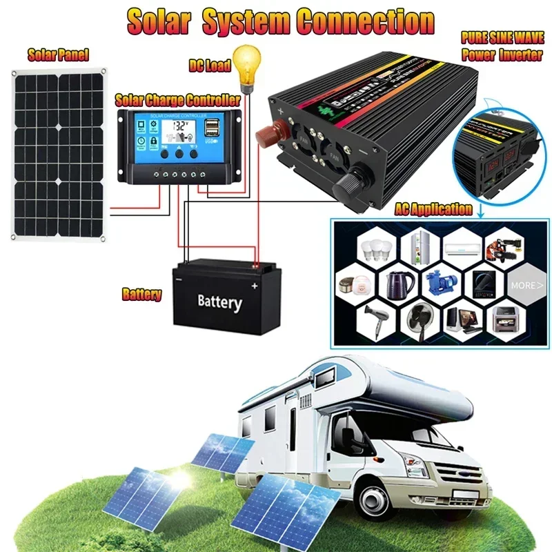 12000W DC 12V TO AC 220V Pure Sine Wave Inverter LED Display Car Inverters Converter Voltage Transformer With Remote Controller