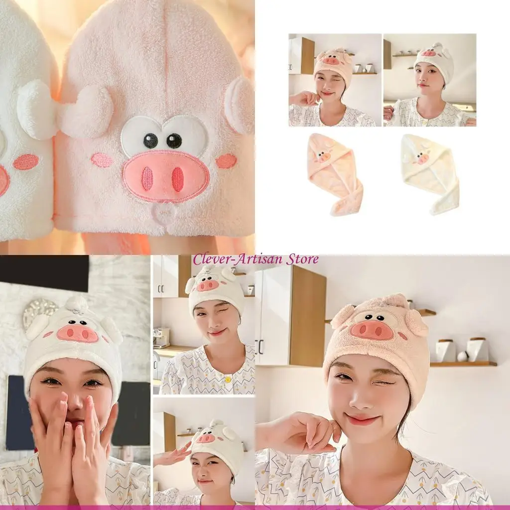 

E06B Bath Accessories High Absorbency Cartoon Hair Towel Wrap Fast Drying Microfiber Towel with Button for Wet Hair