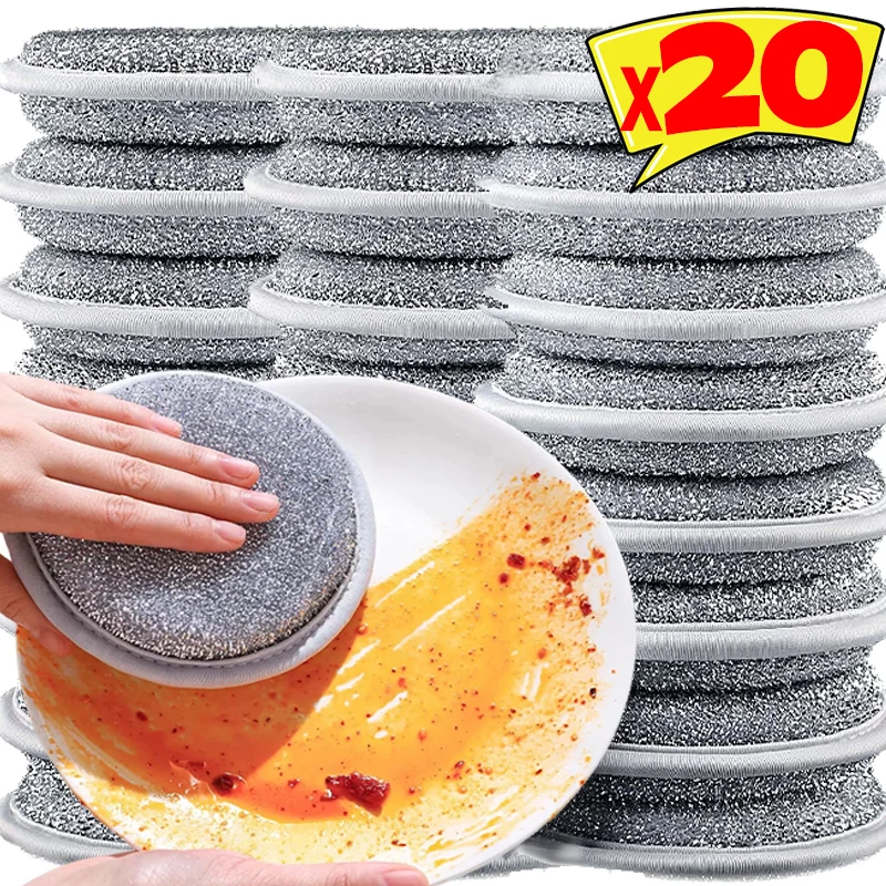 Double-side Dishwashing Sponges Silver Wire Cleaning Sponge Pot Dish Wash Sponge Oil Removal Scouring Pads for Kitchen Cleaning