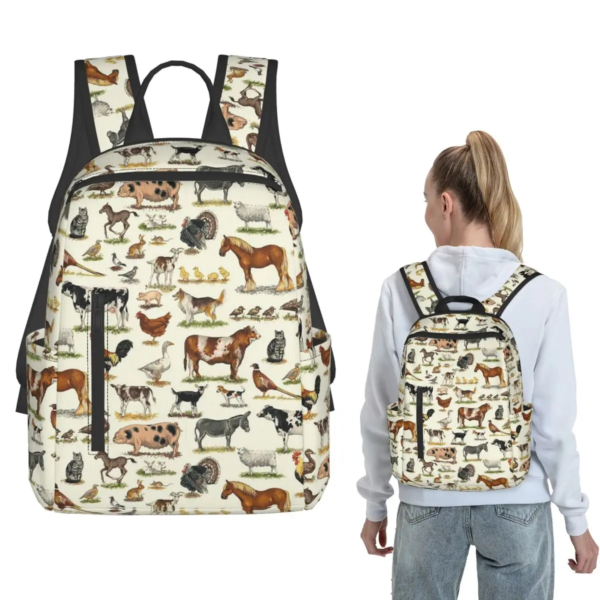 Country Farm Animals Farmhouse Village Pet (4) Backpack Daypack Boys Girls BookBag School Bag Shoulder Bags for Men Women