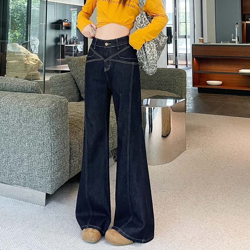 KSTUN Women's Bell Bottom Jeans High Waist Flare Pants Fashion Patchwork Stretchy Trendy Office Lady Denim Trousers Vintage