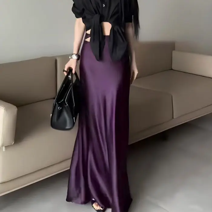 

Satin Fishtail Skirt Woman Korean Fashion Elastic High Waist Skirts for Women Spring/summer 2025 New Slim Long Dresses