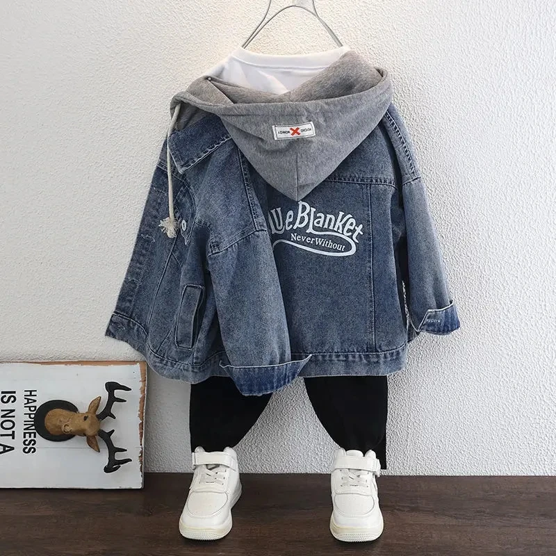 Boy Denim Jackets Kids Jeans Coat Children Hooded Outerwear Clothing Spring Autumn Boy Hooded Sport Clothes For 3-12T Kids