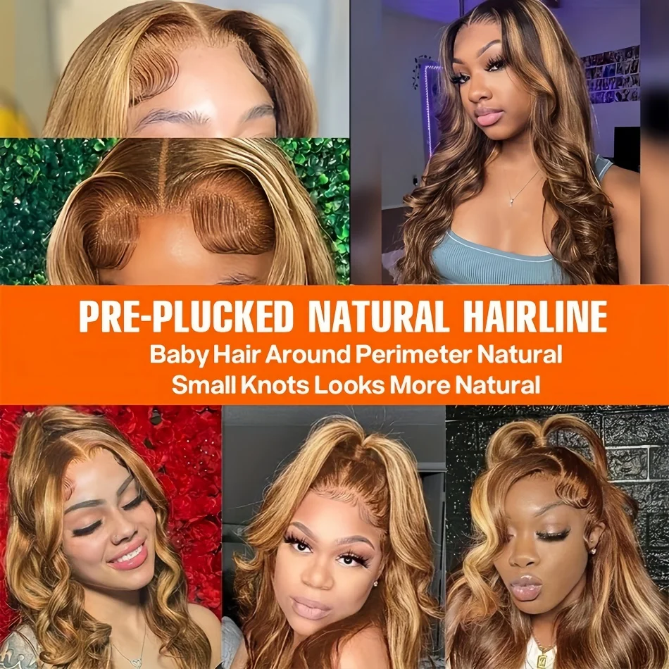 200 High Density Body Wave P4/27 Highlight 13x4 13x6 HD Lace Frontal Wig Brazilian 100% Remy Colored Loose Wave Human Hair Wigs image 4