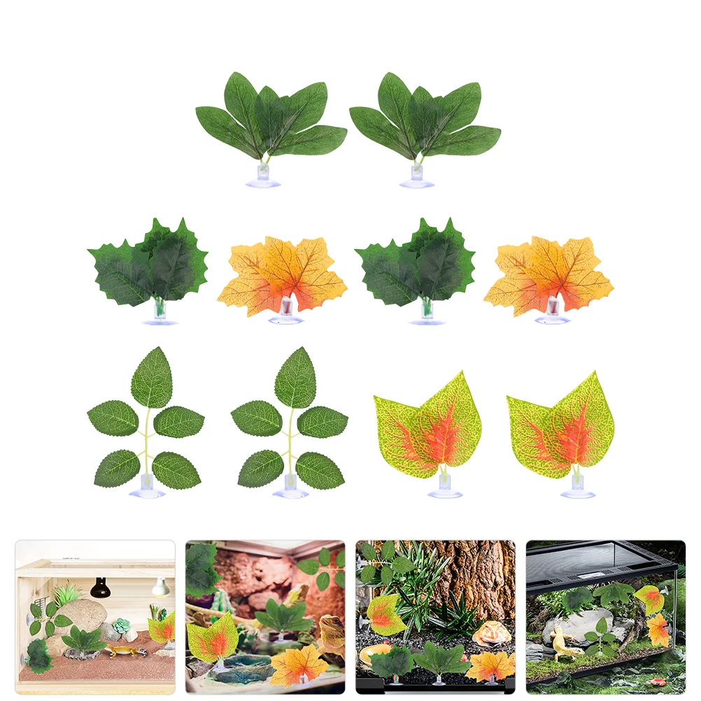 10 Pcs Creeping Pet Sucker Plant Simulated Ornament Fake Decor for Reptile Lifelike to Climb Terrarium Plants Plastic Supplies