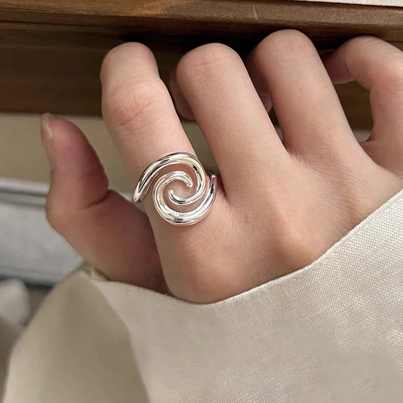 GANPUP Minimalistische Spiralförmige Verstellbare Fingerringe für Frauen, Modischer Neuer Silberfarbener Ring, Schmuckgeschenk für Party und Büro кольцо – Detail 1