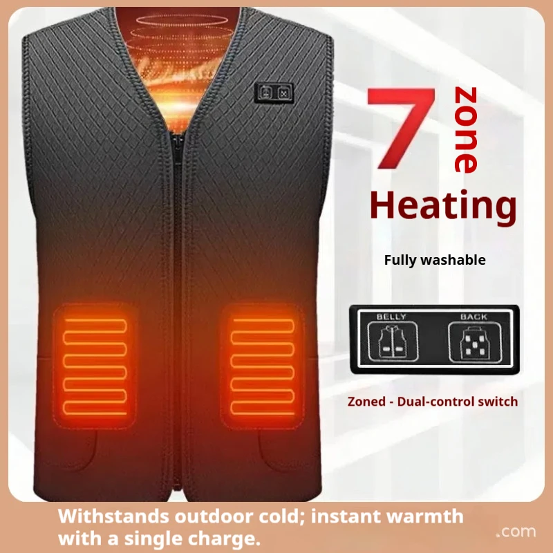 Heated Vest Men Women 7 Zone Smart Electric Heating Neoprene Dual Control Thermal Waistcoat