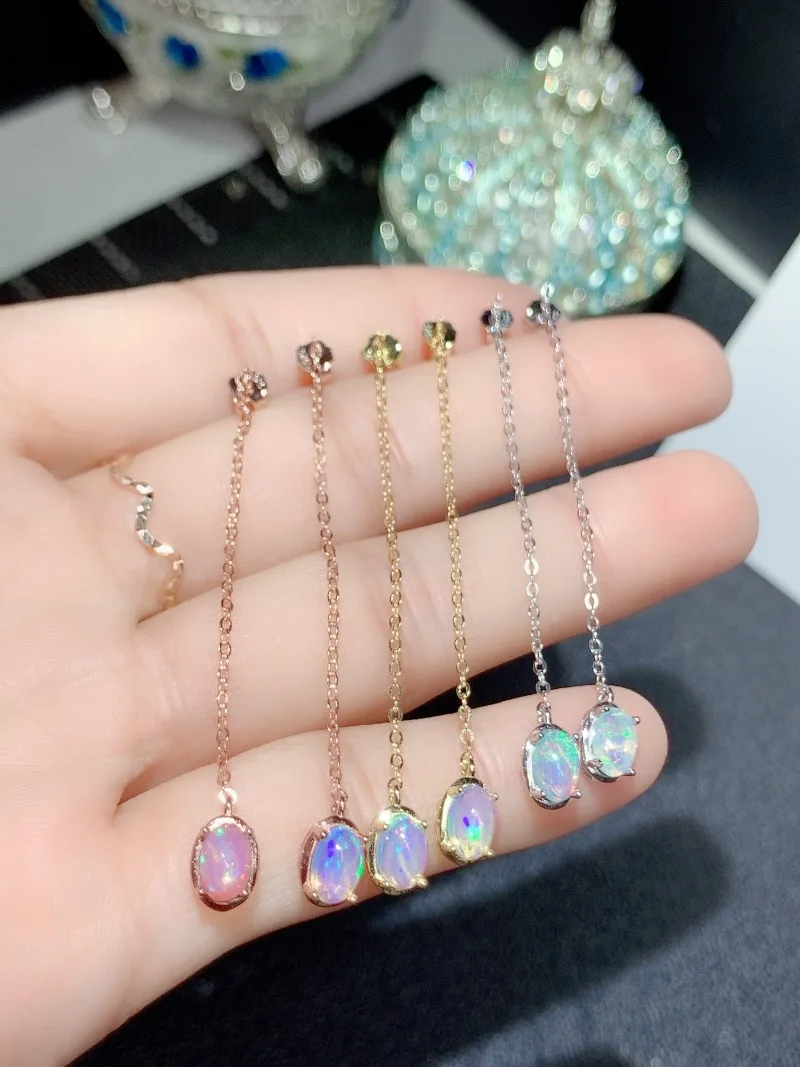 البيضاوي 4*6 مللي متر العقيق الطبيعي إسقاط أقراط للنساء 925 فضة خمر فام هدية غرامة مجوهرات حجر #5