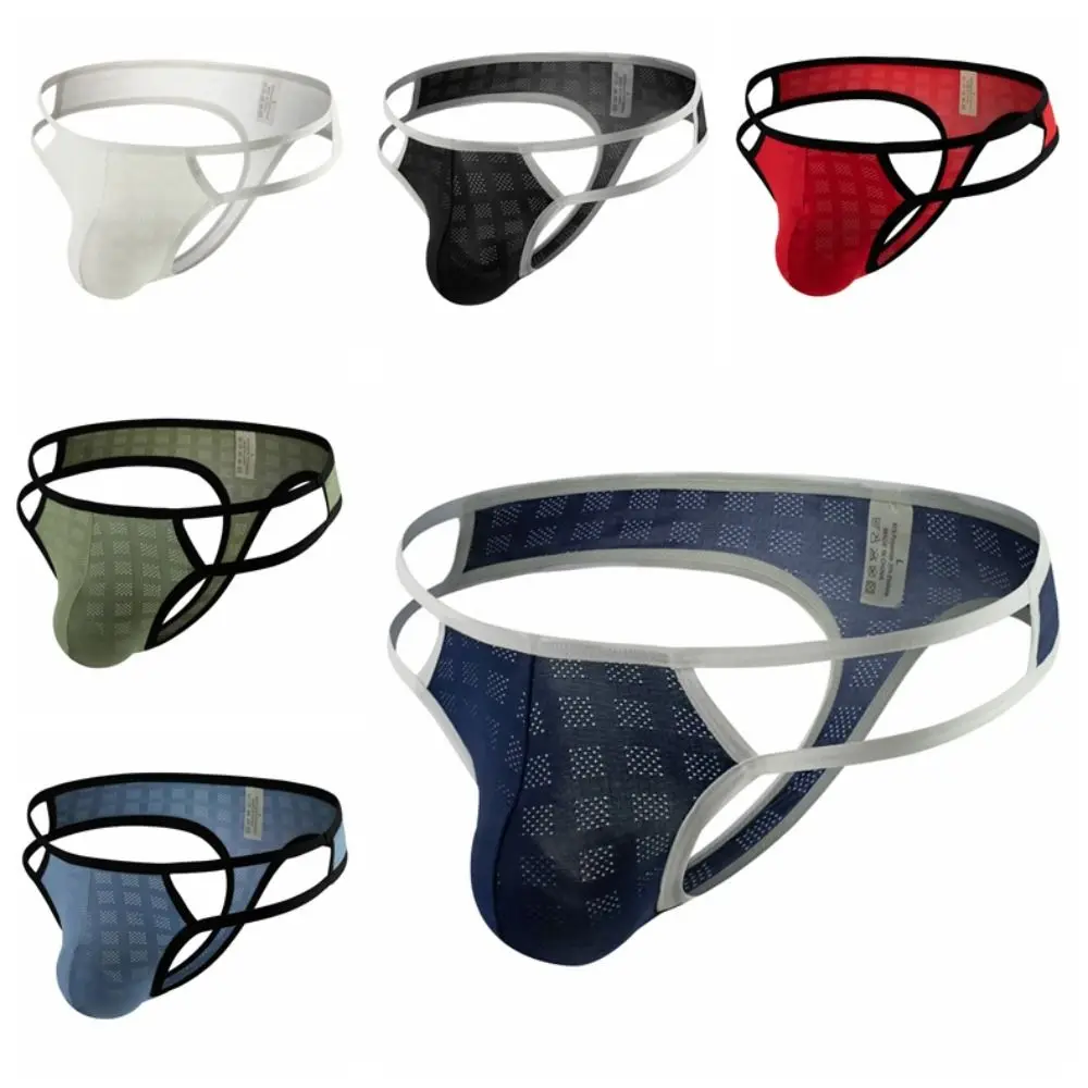 

Simple Hollow Men's Thongs Low Waist Ultra-thin T Back Panties Briefs Mesh Underpants Male