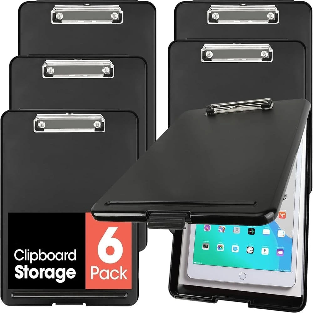 

Набор из 6 планшетов-клипбордов с отсеком для хранения, большой емкости, 8,5 x 11 дюймов, с держателем для ручки, формат Letter/A4, внутренняя пластиковая папка