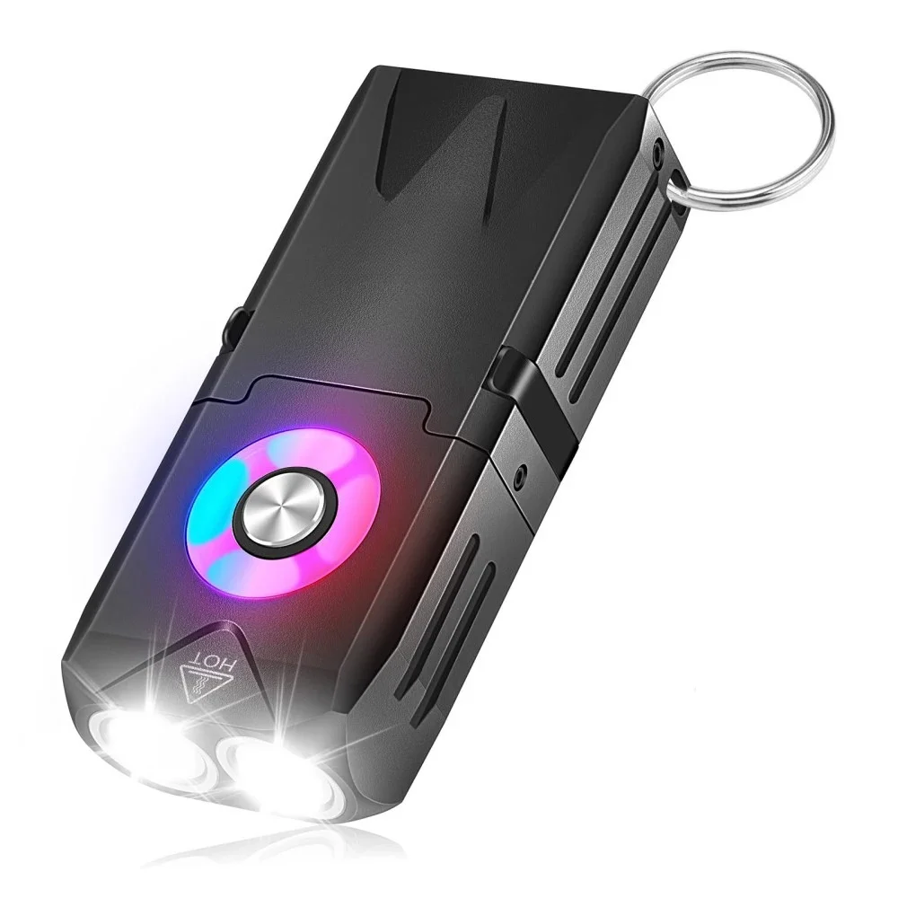 EDC Bright Keychain Flashlight Flood‑Spot RGB Colorful Light Fast Charging Mini Hand‑Held Torch for Outdoor Emergency Lighting