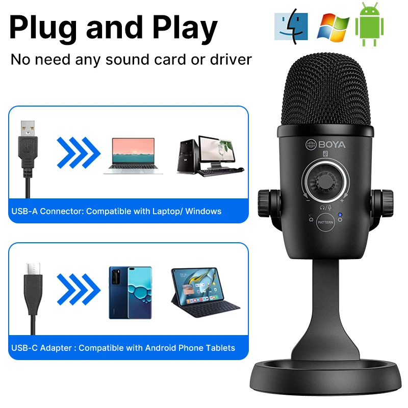 BOYA BY-CM5 USB Microphone Condenser Professional Microphone for PC Laptop Windows Mobile Phone Recording/Streaming/Gaming
