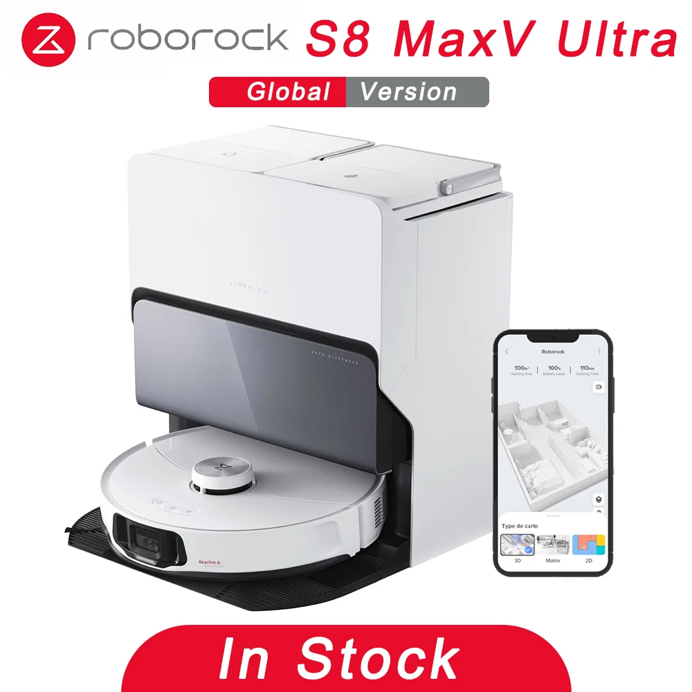 Original Roborock S8 MaxV Ultra Robot Vacuum With 8-in-1 Dock,10000Pa Extreme Suction, Intelligent Dirt Detection, 220V-240V