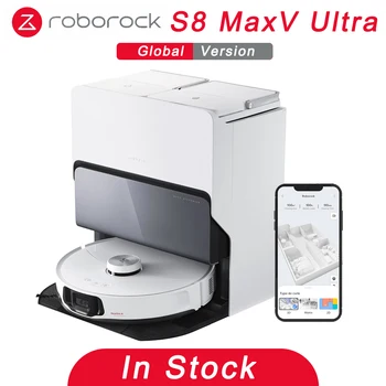 Roborock S8 MaxV 울트라 로봇 진공 청소기, 8 인 1 독, 10000Pa 극한 흡입, 지능형 먼지 감지, 220V-240V 