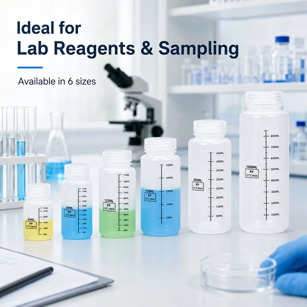 Multiple Capacities Wide Mouth Reagent Bottle 30-1000ml Transparent Laboratory Bottle Classrooms Home Packaging Bottle