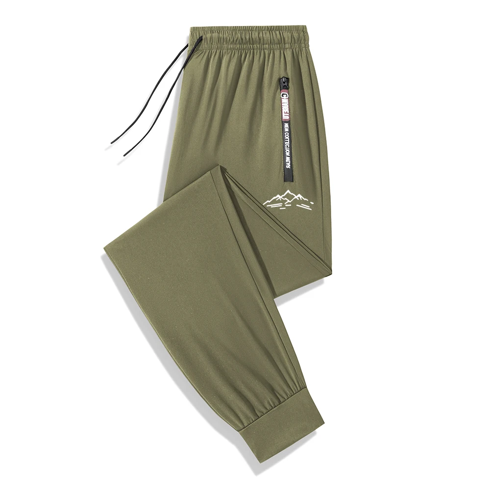 Men's Minimalist Mountain Print Quick Drying Athletic Trousers Stretchy Breathable Casual Running Trousers With Zipper Pockets