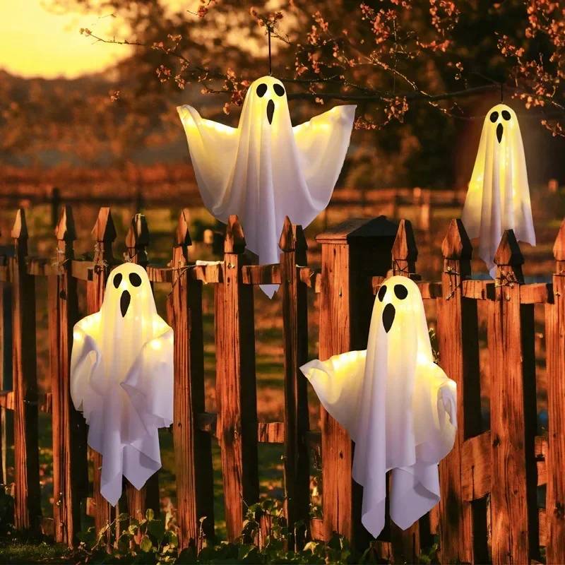 Halloween Party LED Glow Ghost Home Indoor Outdoor Decoration Supplies 2024 Haunted House Bar Hanging Horror Props with Lights