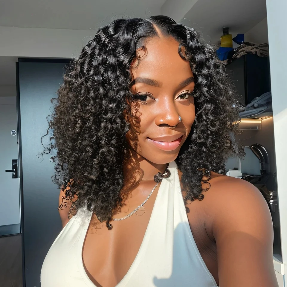 Transparente 4x4 Verschluss Bob Perücken Wasserwelle Bob Perücken für Frauen Deep Wave Curly Short Bob Perücke 100% Echthaar Perücken vor geschnittene Spitze