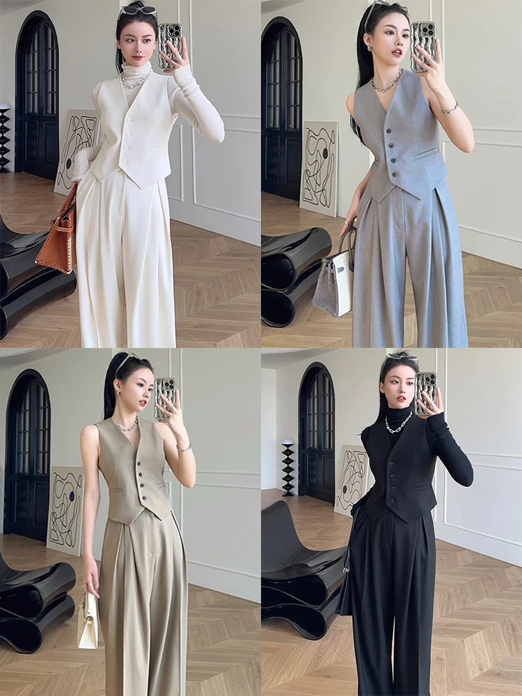 

SVLI William Castle Sle Изысканные шерстяные широкие брюки и жилет, модная зимняя коллекция нейтральных вырезов