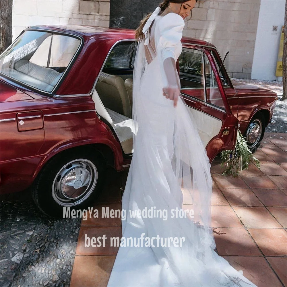 ZHUISHU 2025 فستان زفاف من الساتان حورية البحر فيستدوس أنيق عربي فستان زفاف الأميرة منتفخ نصف كم مفتوح الظهر حسب الطلب