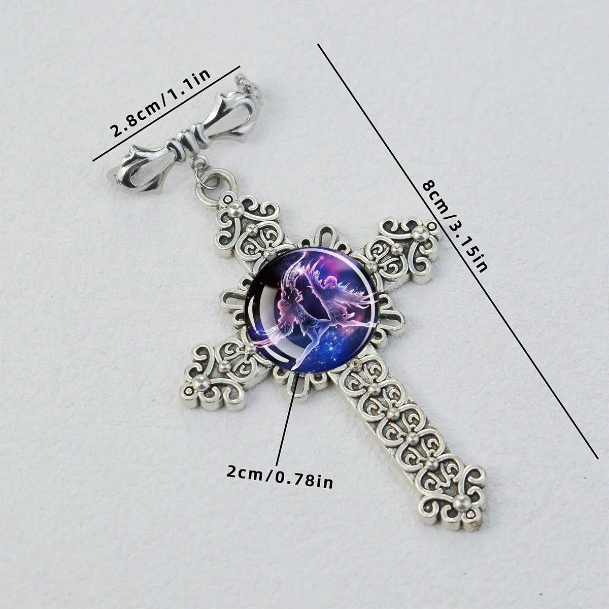 1PC Purple Zodiac Pattern Glass Dome Cross Bow Tie Pin Lapel Pin Birthday Jewelry Accessories Best Gift Constellation