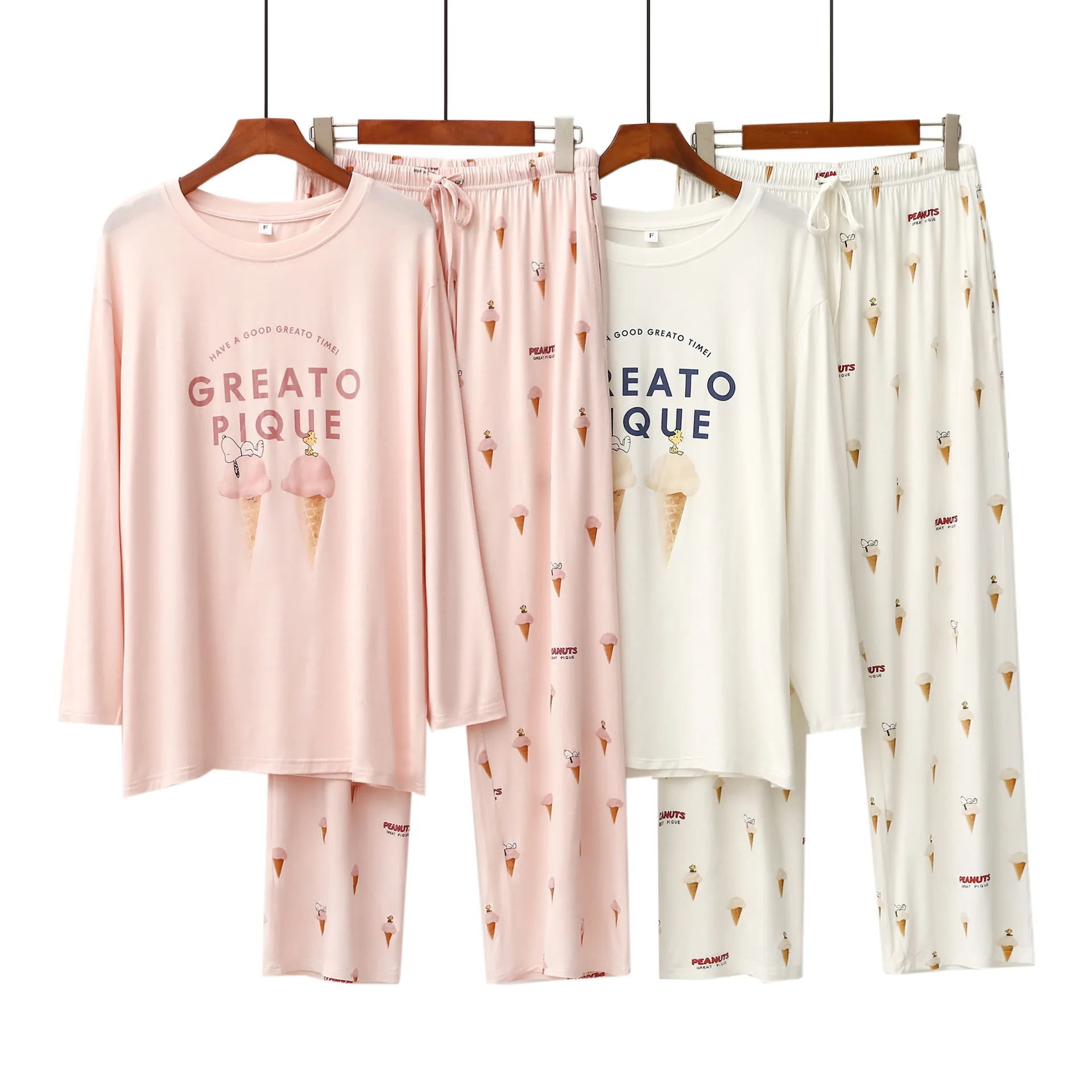 Women Soft Modal 2PCS Pajama Long Sleeve Printed Pijama Mujer Femme Loose Nightwear Suit Female Casual Homewear Pajama Set