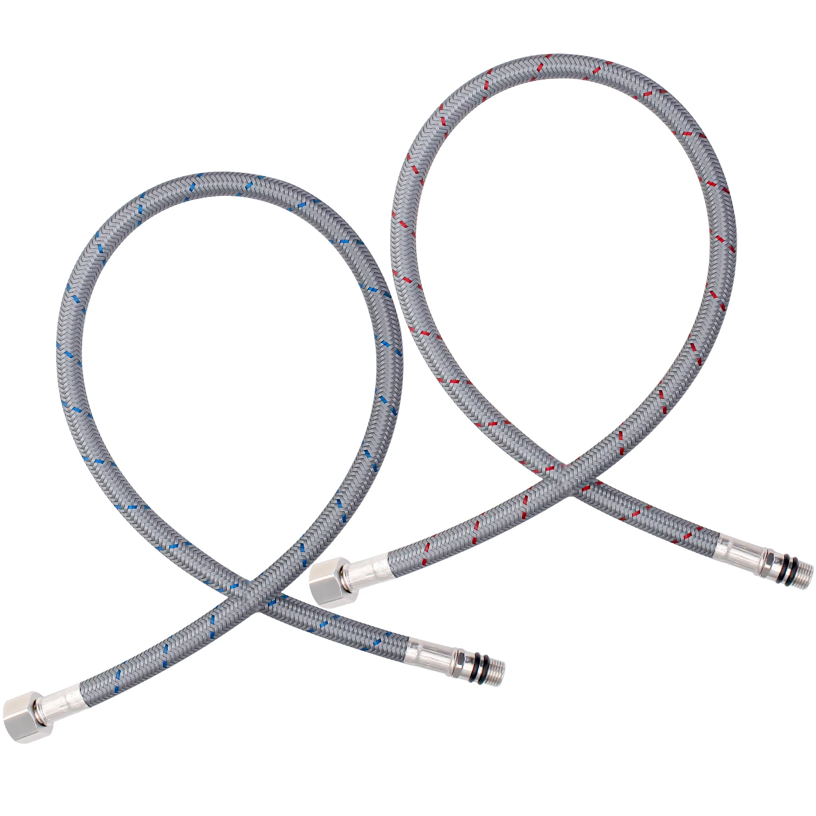 60/80/100cm G1/2 G9/16 1 Pair Stainless Steel/Nylon Flexible Plumbing Pipes Cold Hot Mixer Faucet Water Supply Pipe Hoses